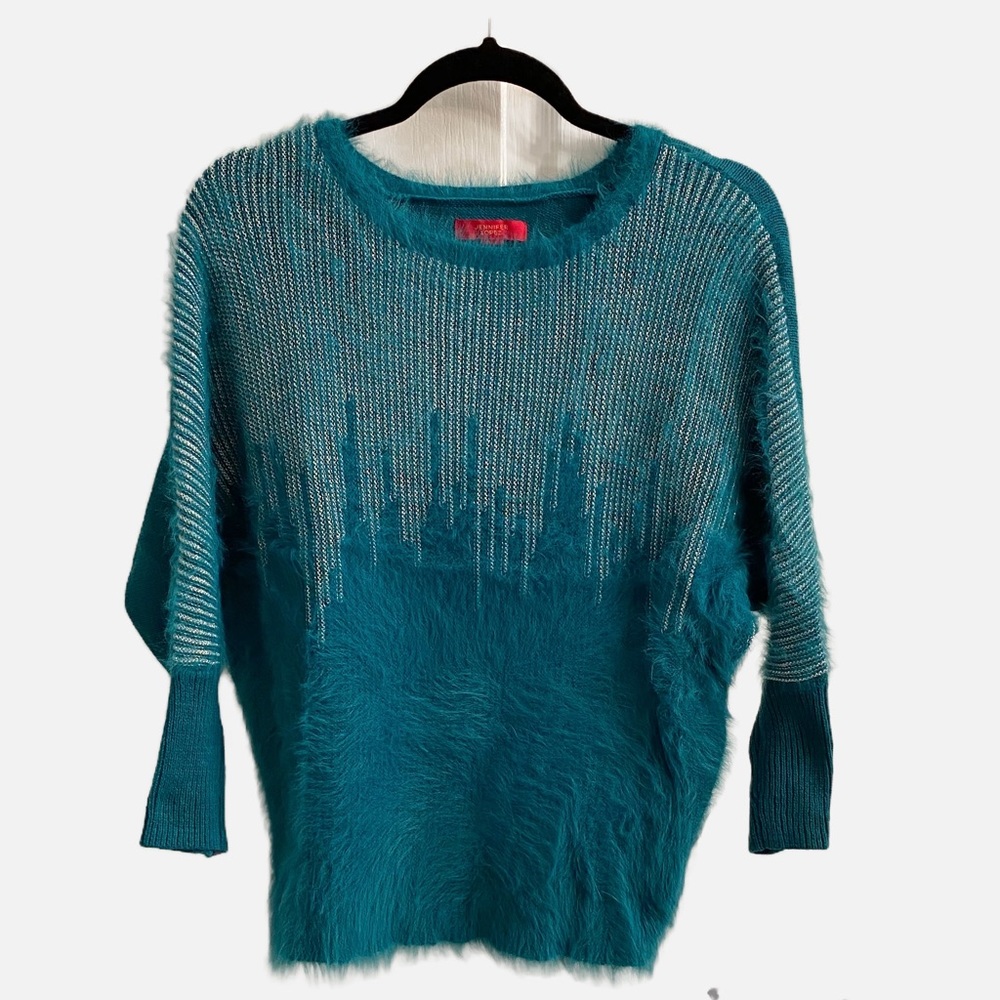 Jennifer Lopez Teal Metallic Sweater Soft Cashmere Feel
